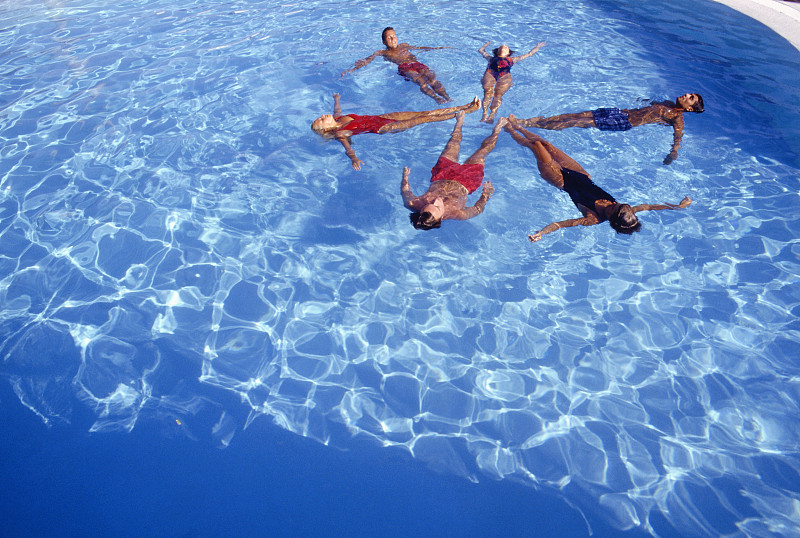 六人花样游泳组，高空观景图片下载