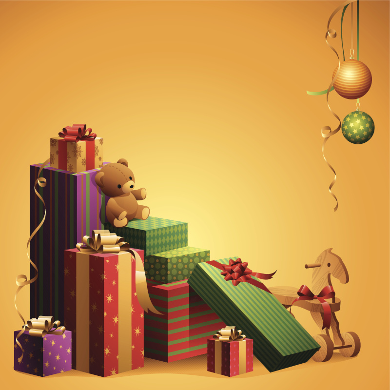 五颜六色的圣诞礼物与装饰图片下载