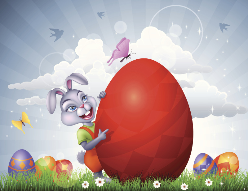 带着巨型蛋的复活节兔子图片下载