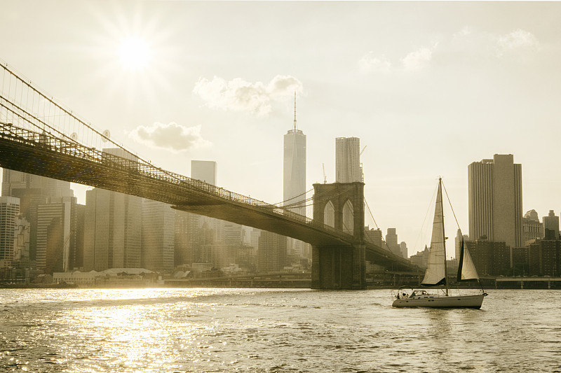 日落时的布鲁克林大桥图片素材