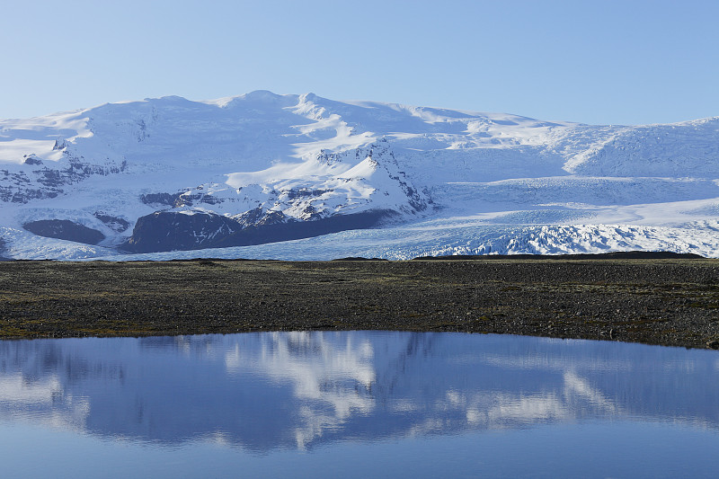 Fjallsjokull冰川反射到泻湖，Icel图片下载