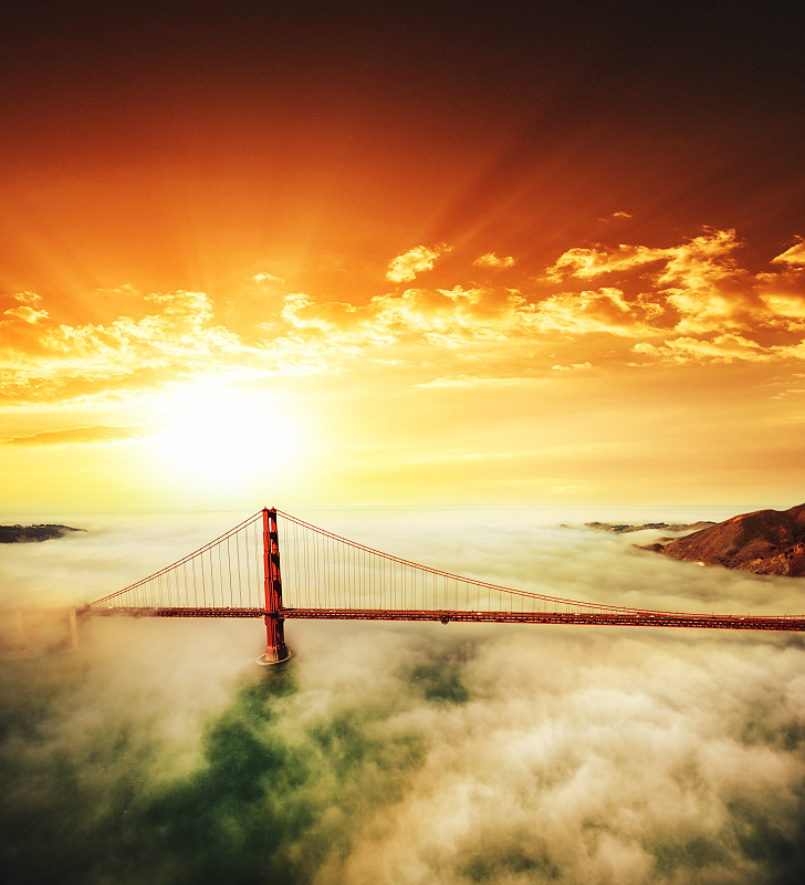 旧金山金门大桥鸟瞰图图片素材