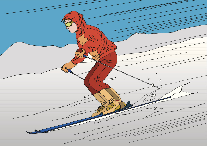 画一个年轻的成年人滑雪，插图图片素材