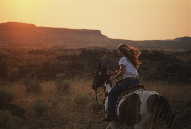 女人骑马的背影图片素材