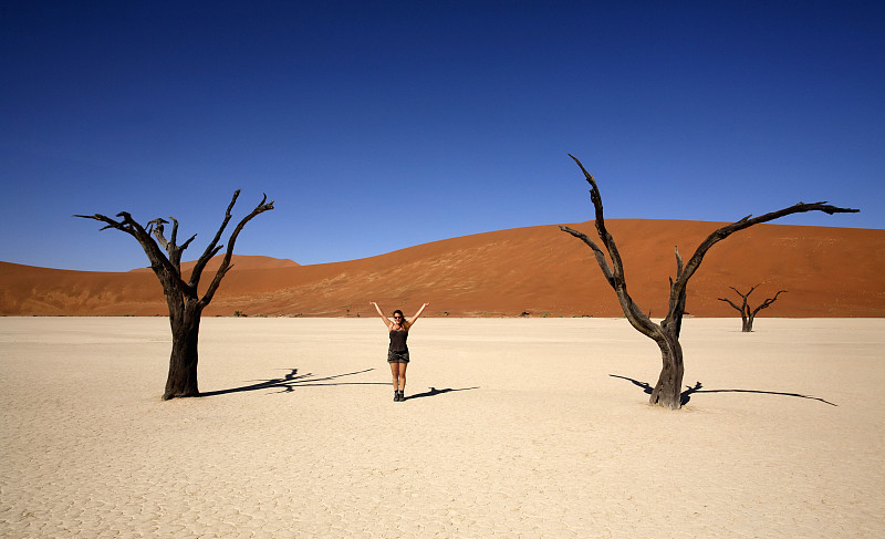 纳米比亚沙漠中模仿树木的女人图片下载