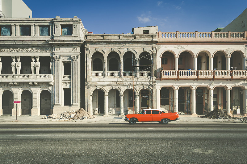 古巴哈瓦那的老爷车和老房子图片下载