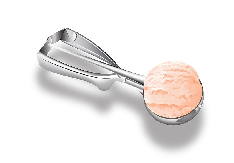 一勺浆果冰淇淋，草莓冰淇淋在白色背景上的3d插图。向量图片下载