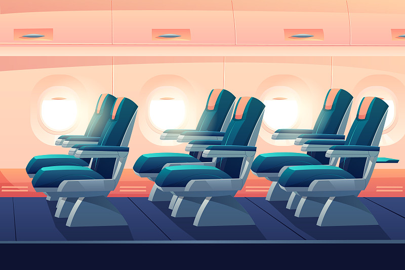飞机客舱，带座位的经济舱图片下载