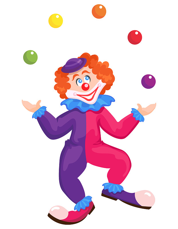 小丑耍五颜六色的球。图片下载