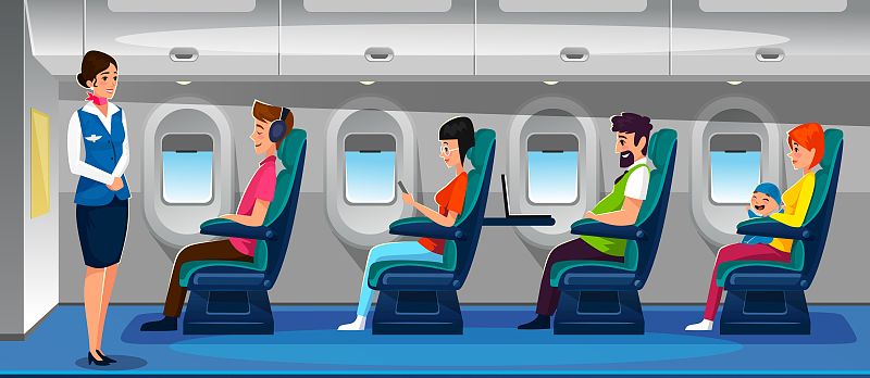 现代飞机沙龙与快乐乘客插图图片素材