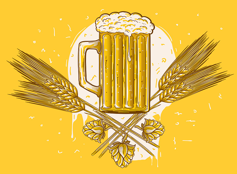 啤酒花和小麦，绘制啤酒厂装饰纹章图片素材