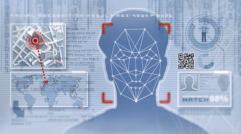 用于身份验证的面部识别技术概念GUI图片下载