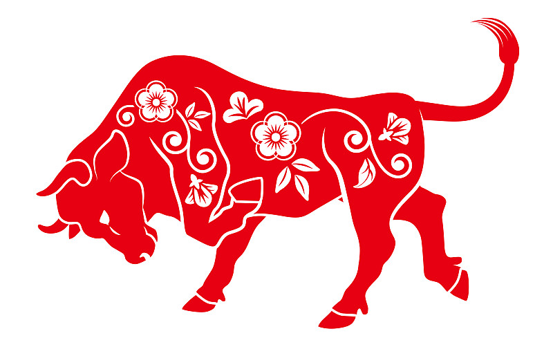 插花图案进攻型牛年，中国十二生肖的标志剪辑艺术图片下载