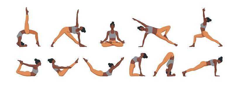 瑜伽姿势。练习冥想和伸展的女人。图片下载
