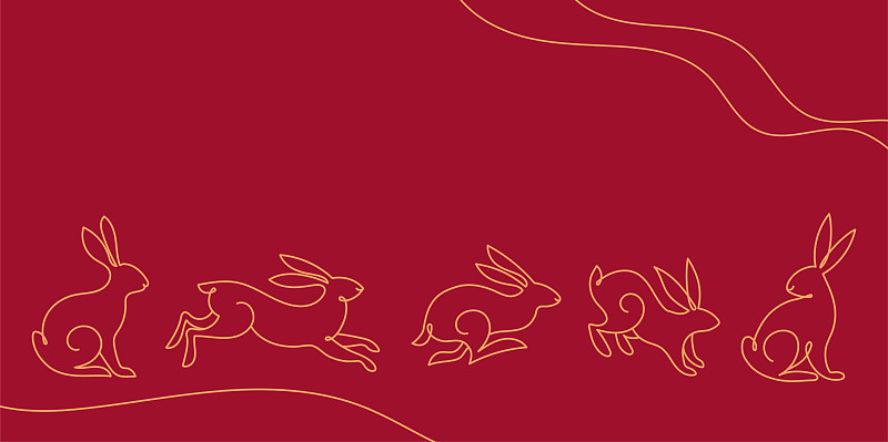 中国农历新年2023年，兔年-现代风格的线性设计，横幅和背景。农历新年概念，现代设计图片下载