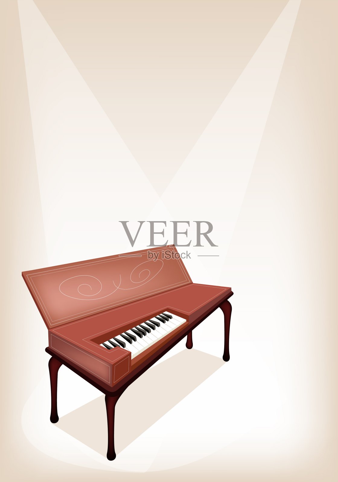 复古钢琴在棕色舞台背景插画图片素材