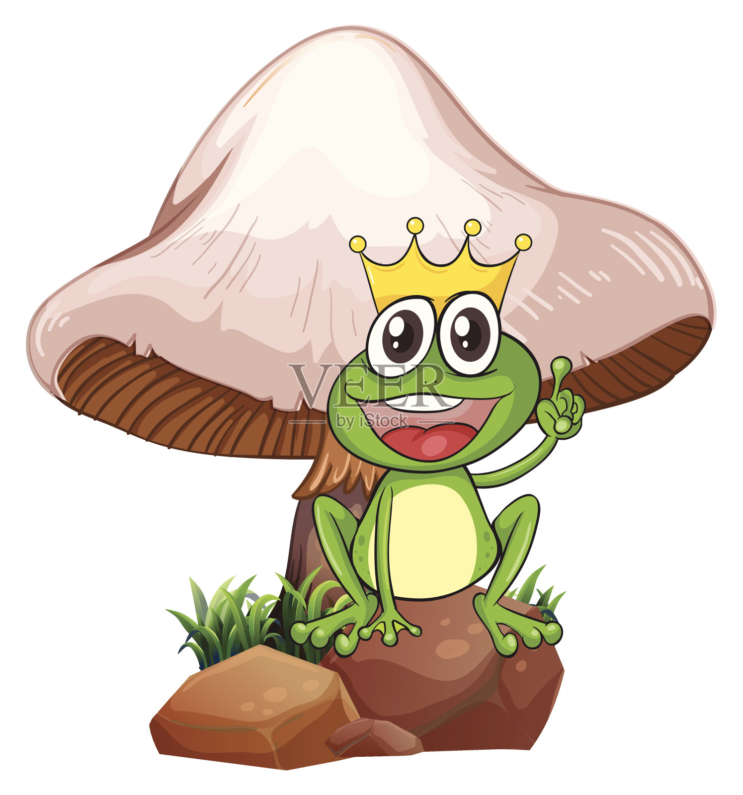 国王青蛙靠近巨大的蘑菇插画图片素材