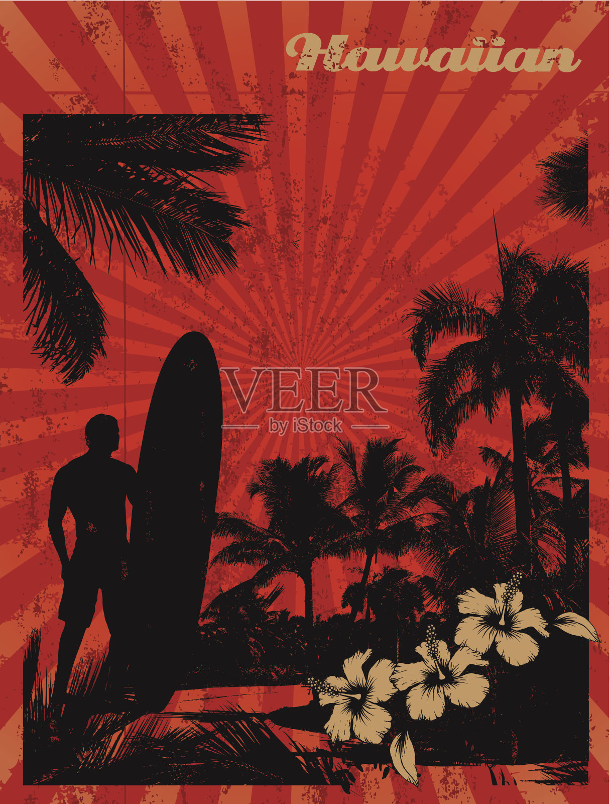 夏威夷复古冲浪海报插画图片素材