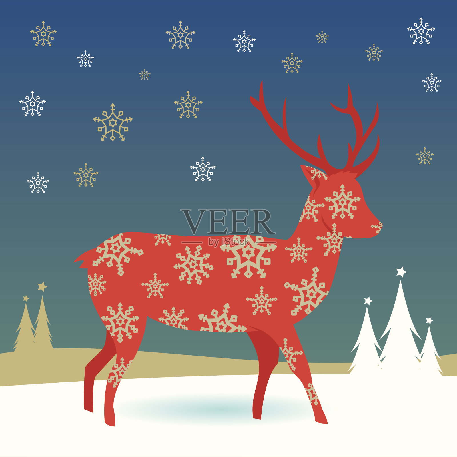 雪中的圣诞鹿插画图片素材