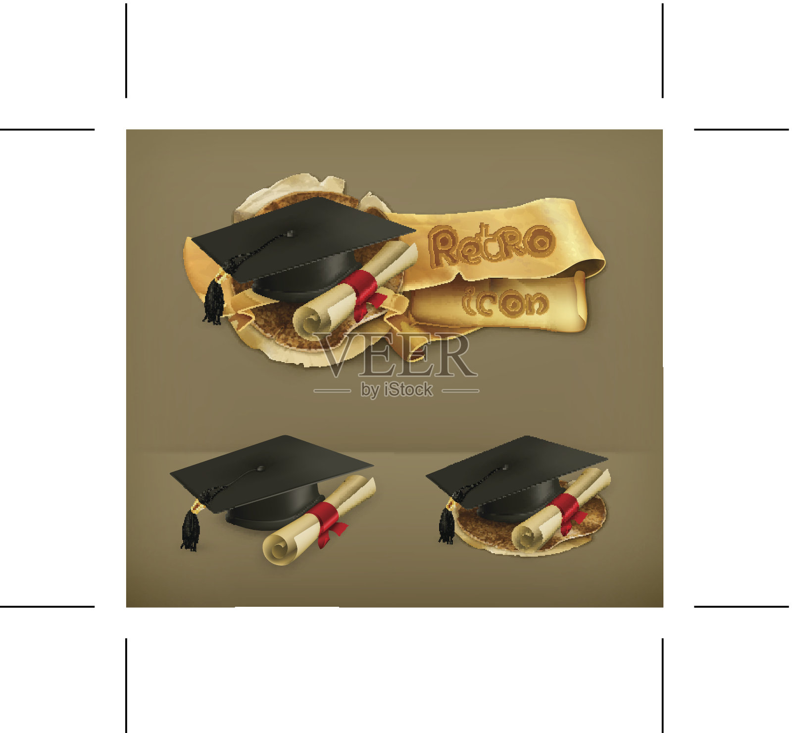 毕业帽和毕业证书图标插画图片素材