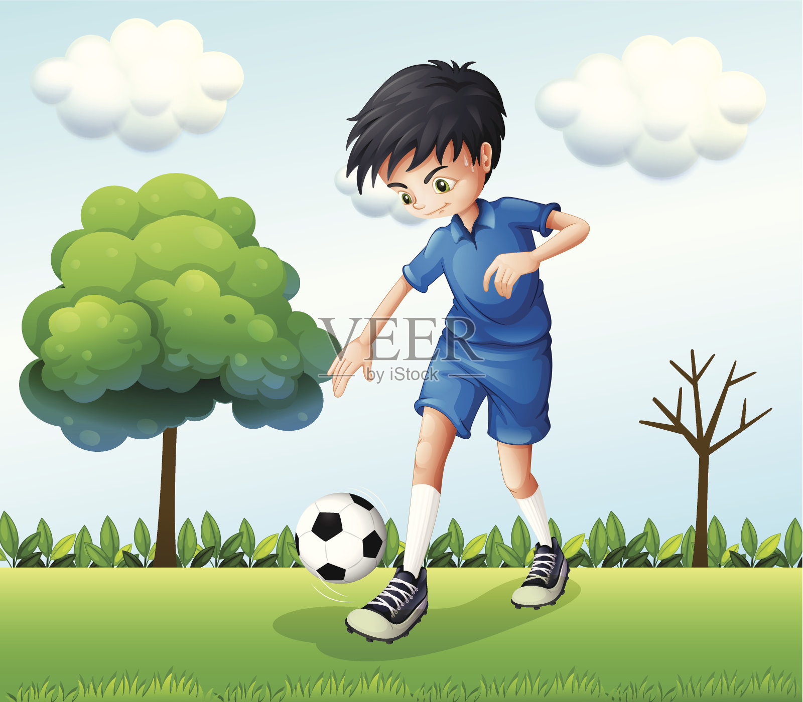 穿着蓝色制服的足球运动员插画图片素材