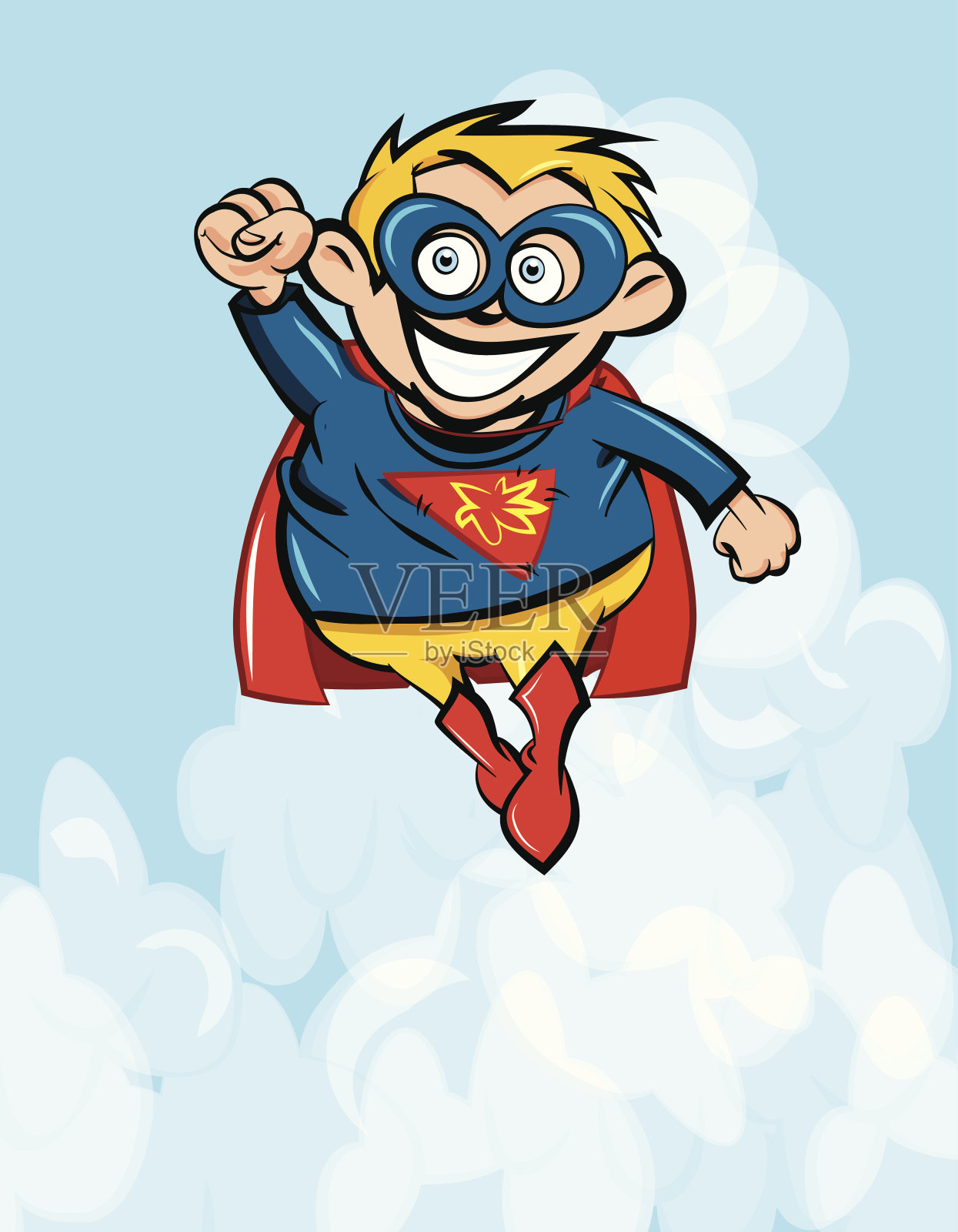 卡通插图的一个孩子在超级英雄的服装设计元素图片