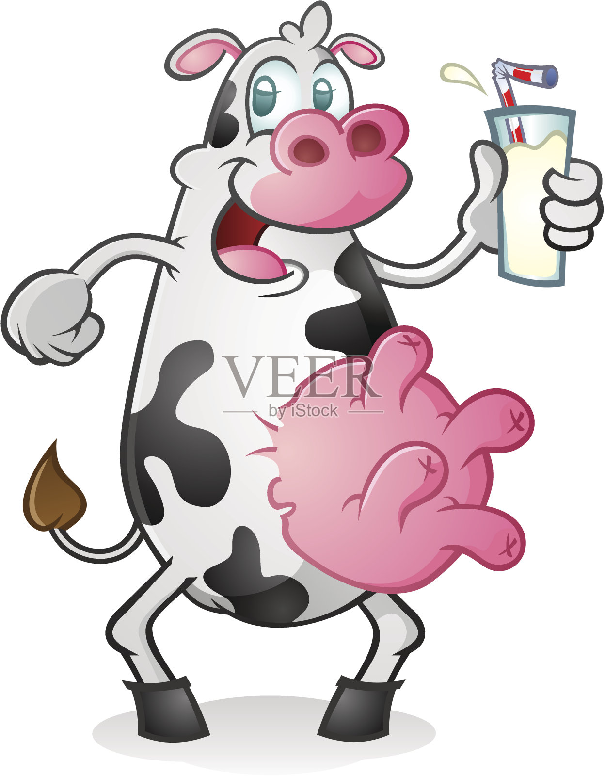 快乐复古奶牛喝牛奶插画图片素材