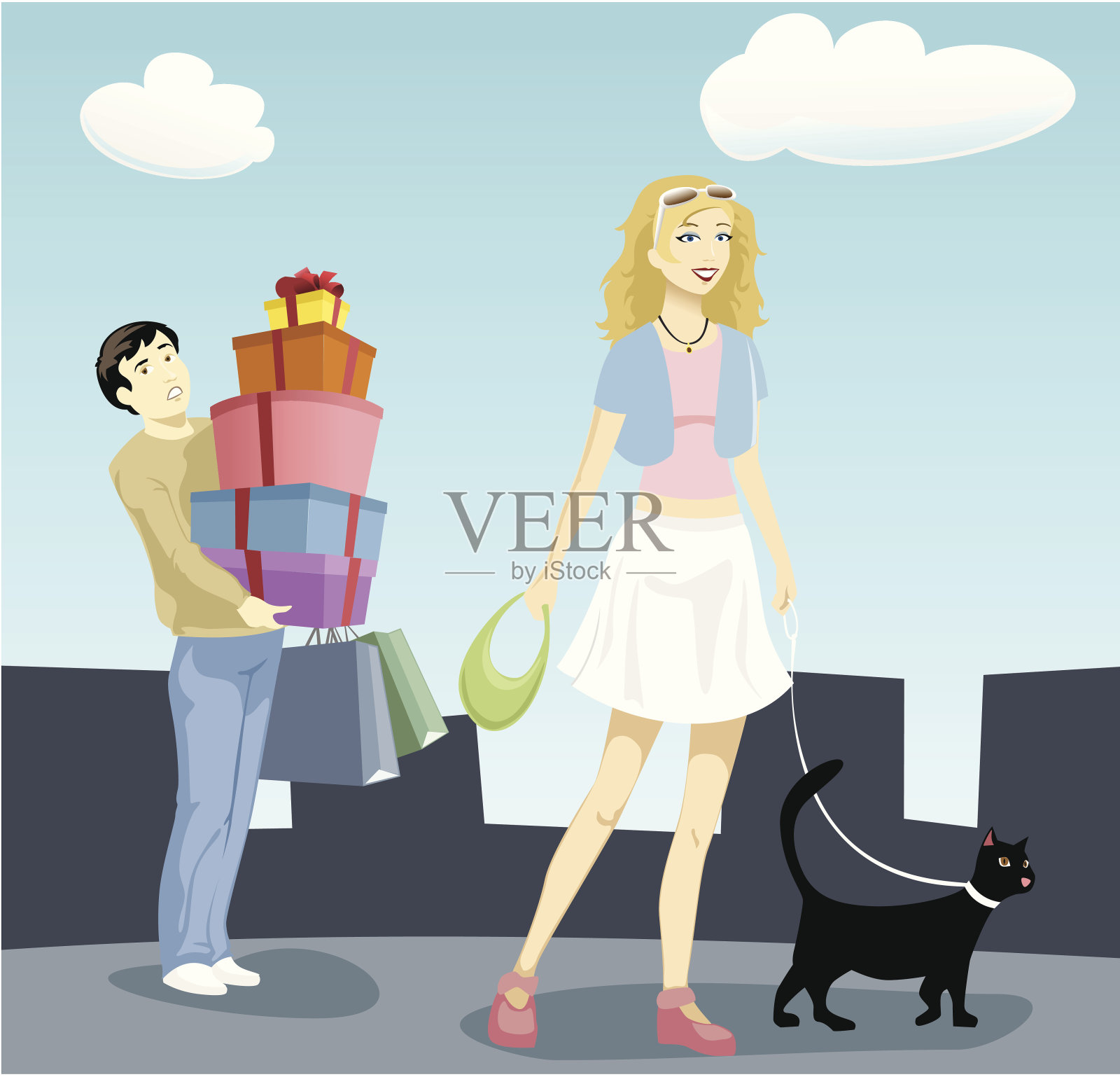 女人与购物2插画图片素材