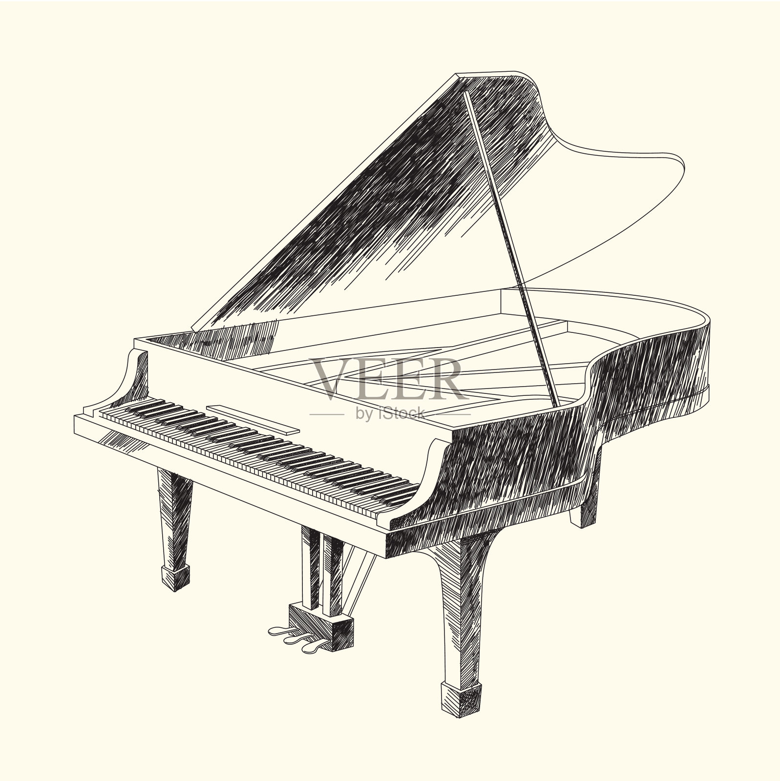 大钢琴黑白图插画图片素材