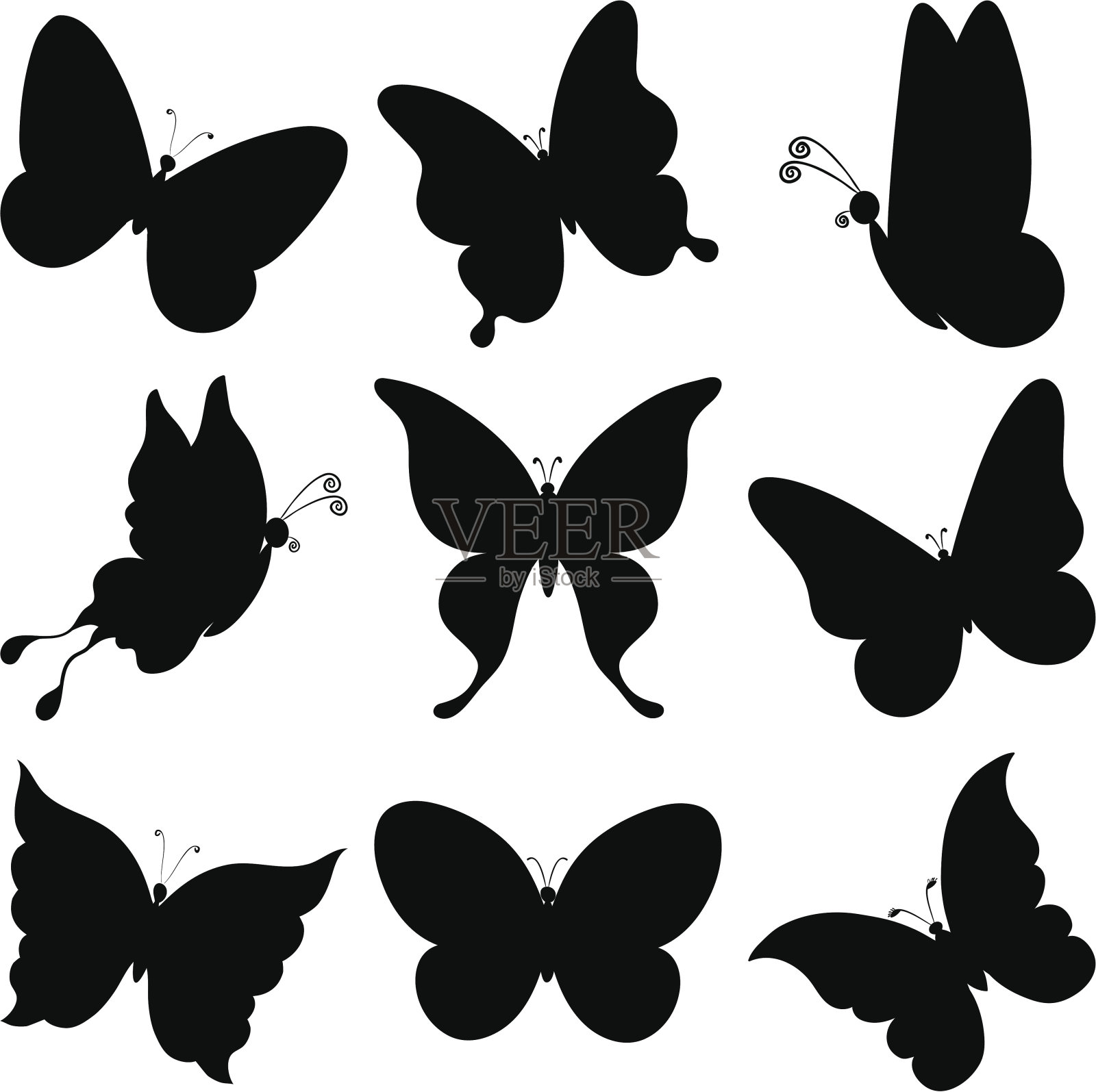 蝴蝶,黑色的剪影插画图片素材