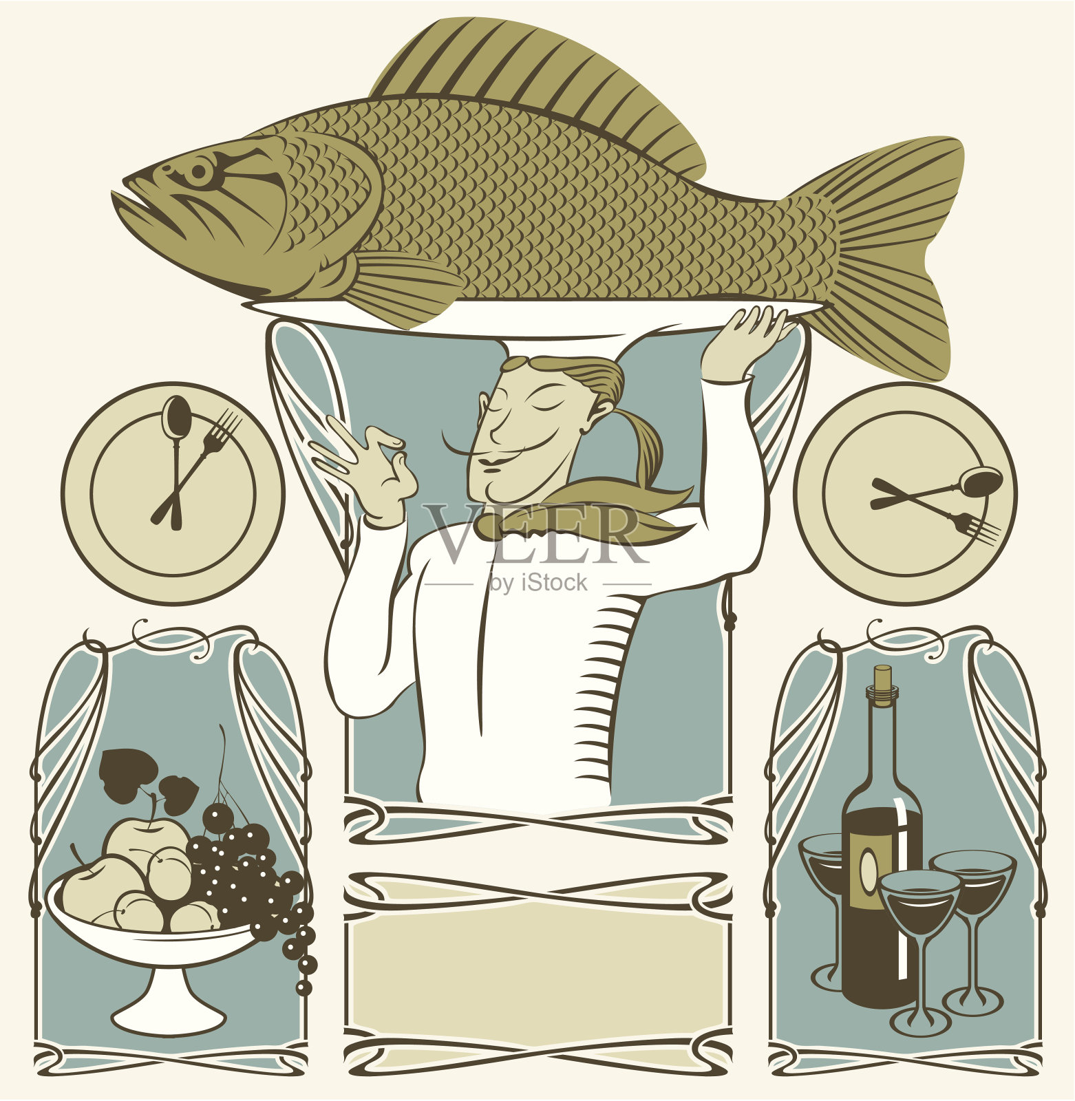 煮鱼的时候要先烧鱼的头插画图片素材