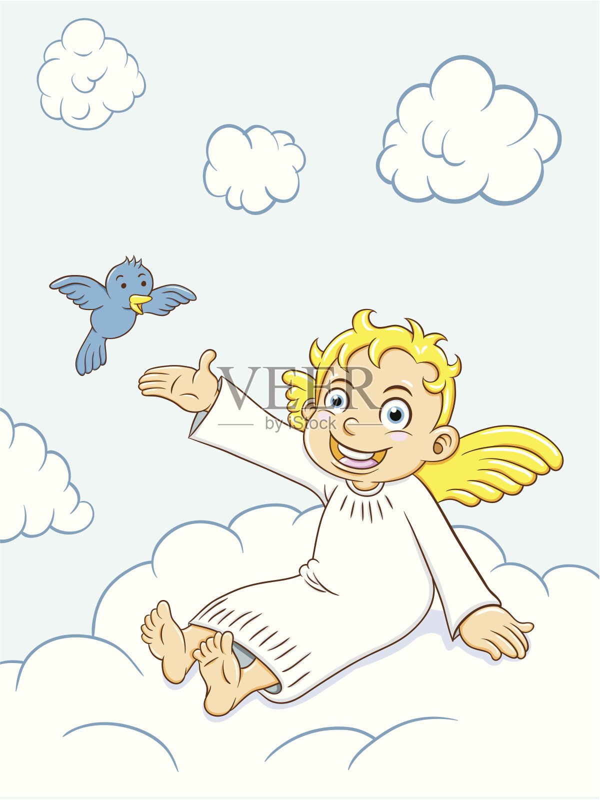 云中天使男孩插画图片素材