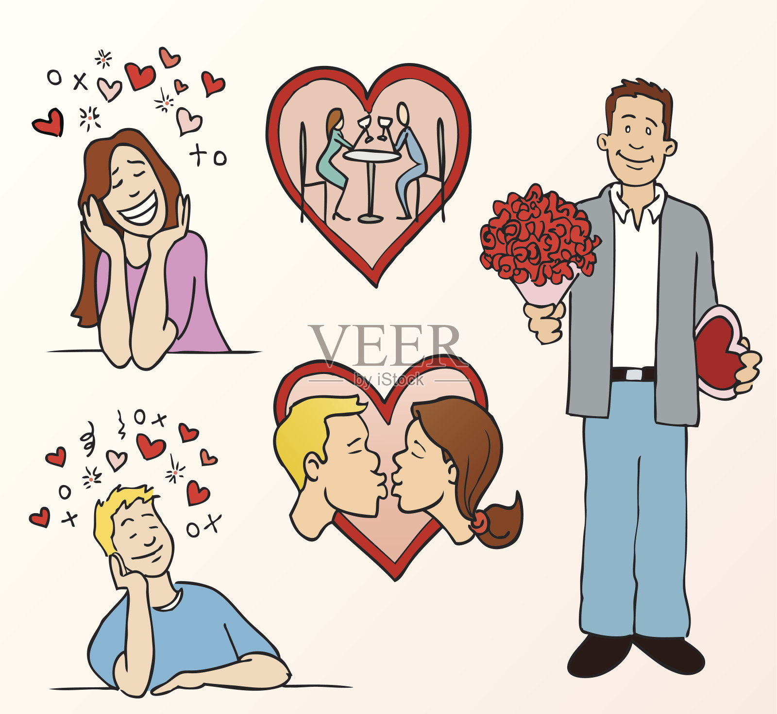约会和浪漫漫画(矢量插图)插画图片素材