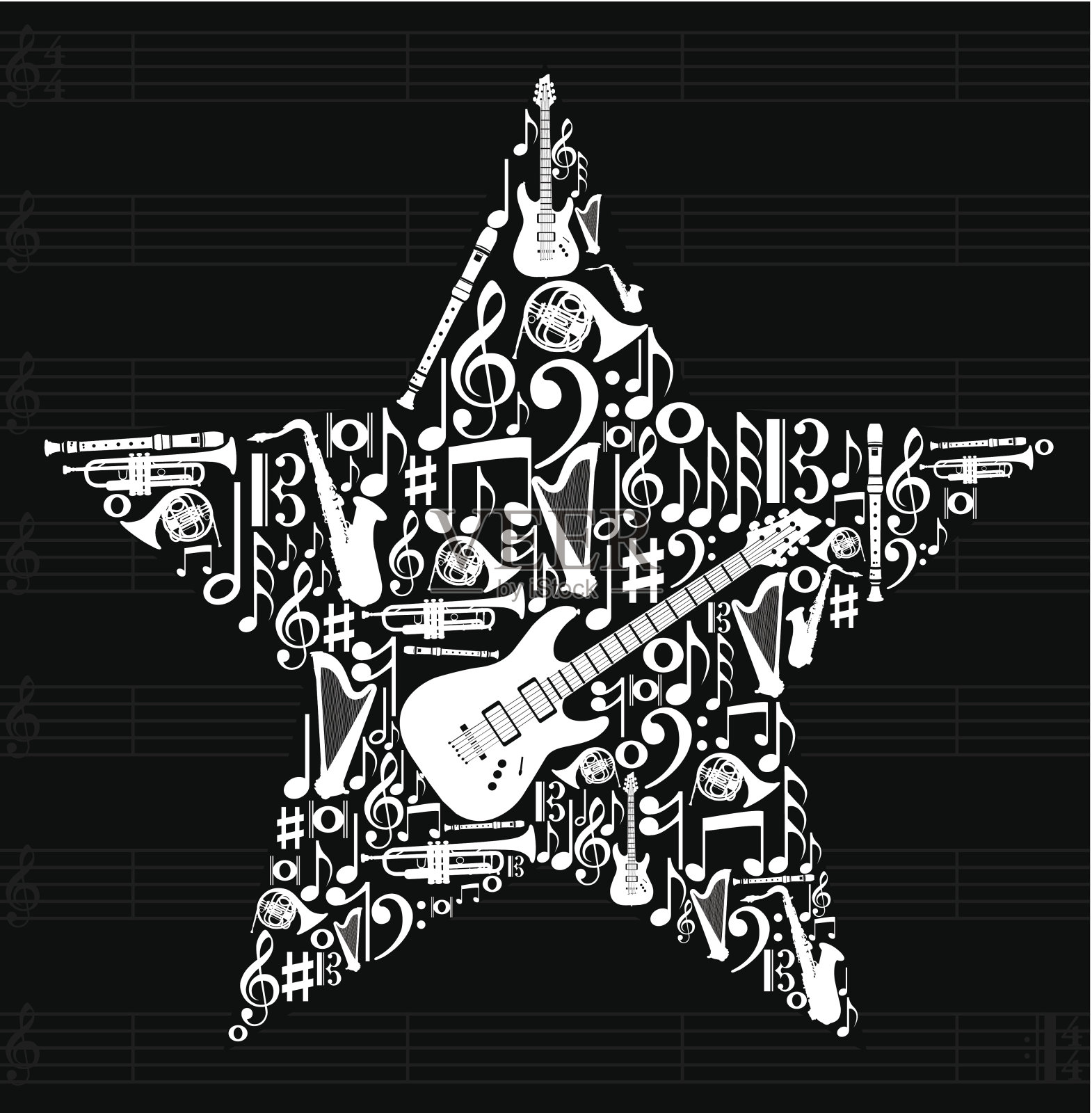 音乐乐器图标设置在星形插画图片素材