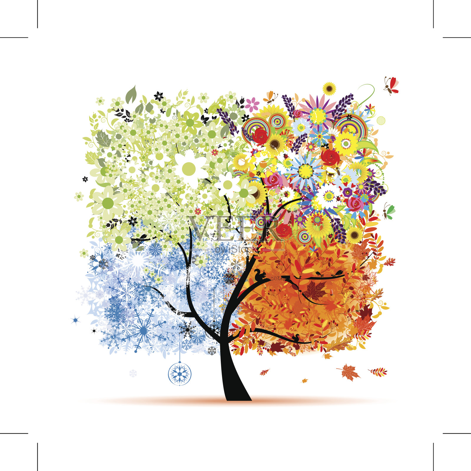四季——春、夏、秋、冬。艺术的树照片摄影图片