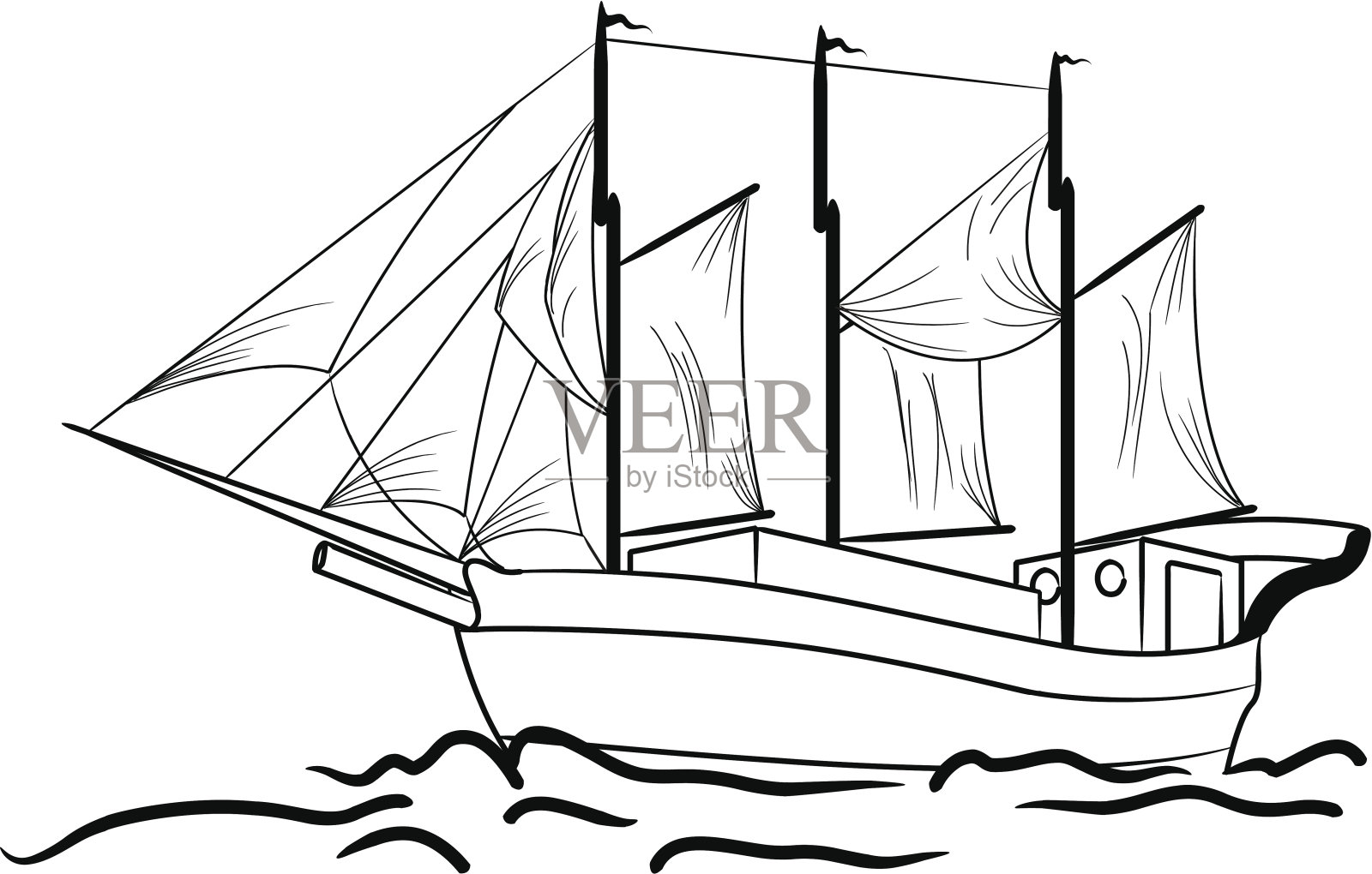航海帆船素描插画图片素材