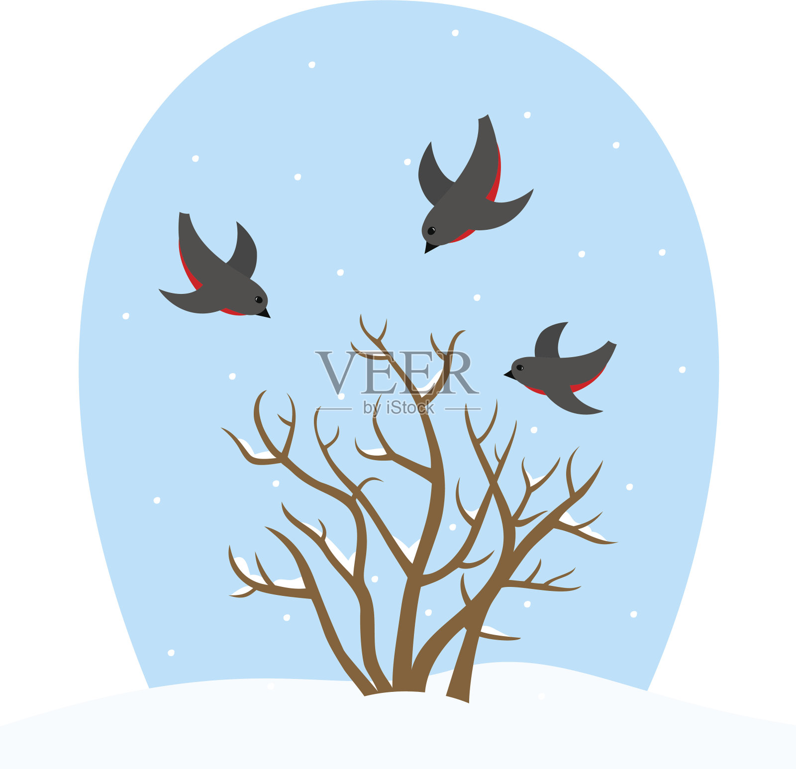 有鸟的冬季景观插画图片素材
