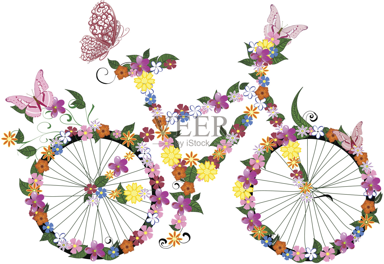 自行车用鲜花设计元素图片
