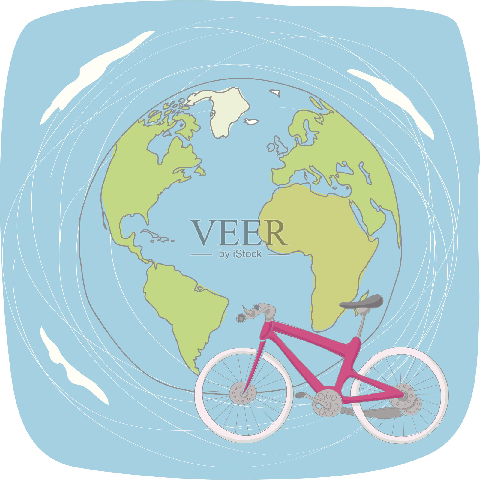 带自行车的地球仪插画图片素材