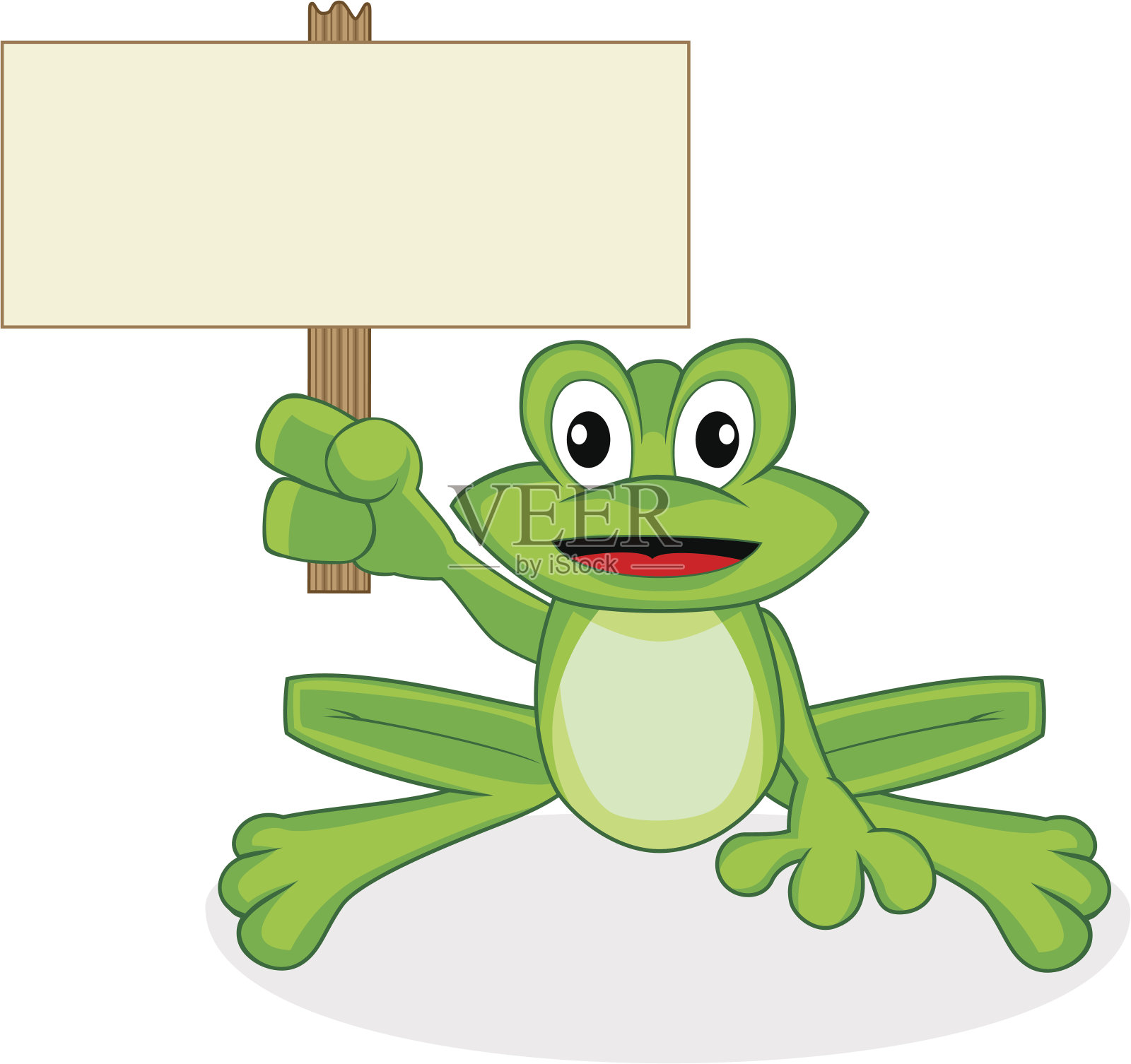 可爱快乐的青蛙举着一个空白的标志插画图片素材