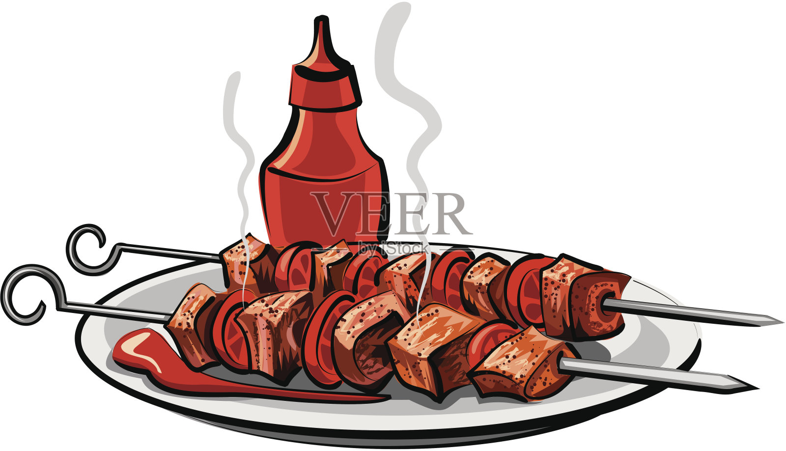 烧烤烤肉串插画图片素材