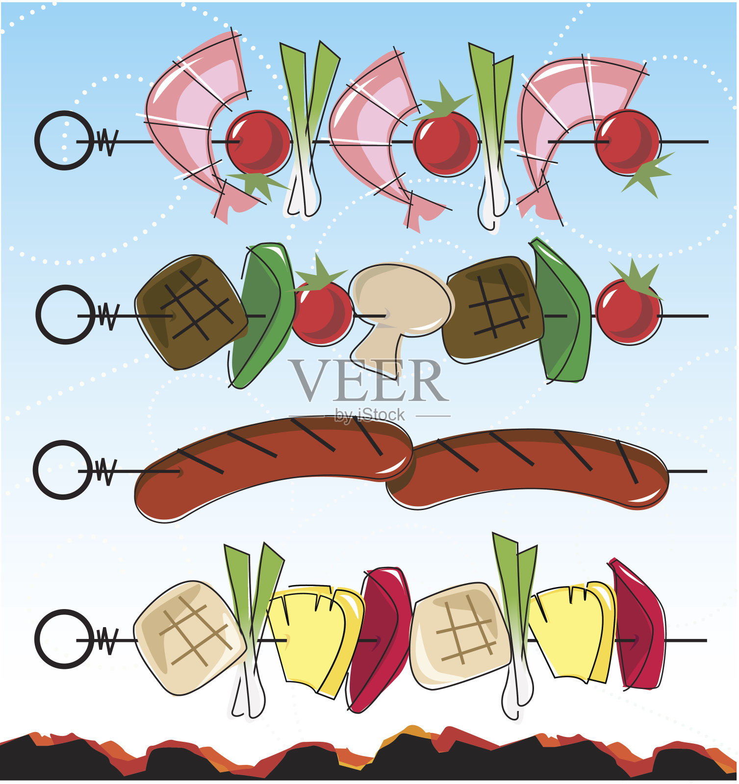 “复古”方式烧烤烤肉串插画图片素材