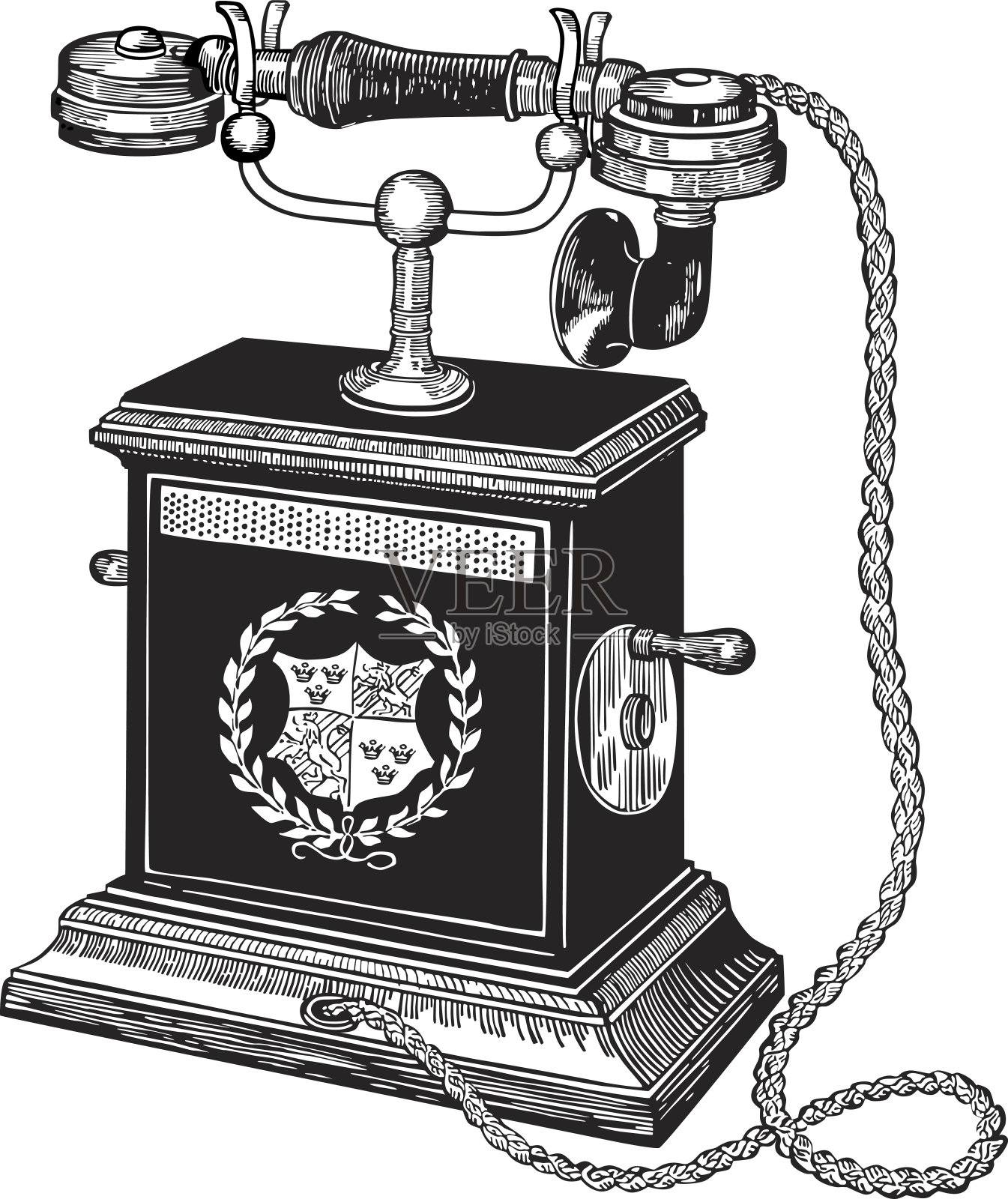 一个老式的黑白插图的电话插画图片素材