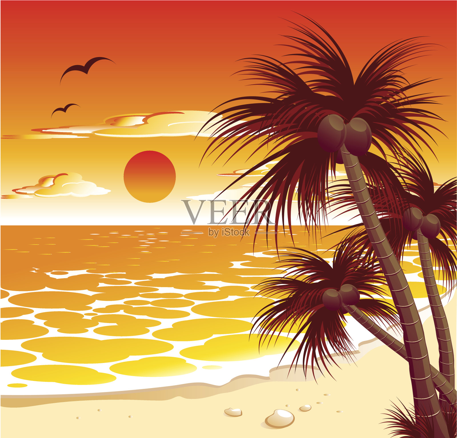 热带日落插画图片素材