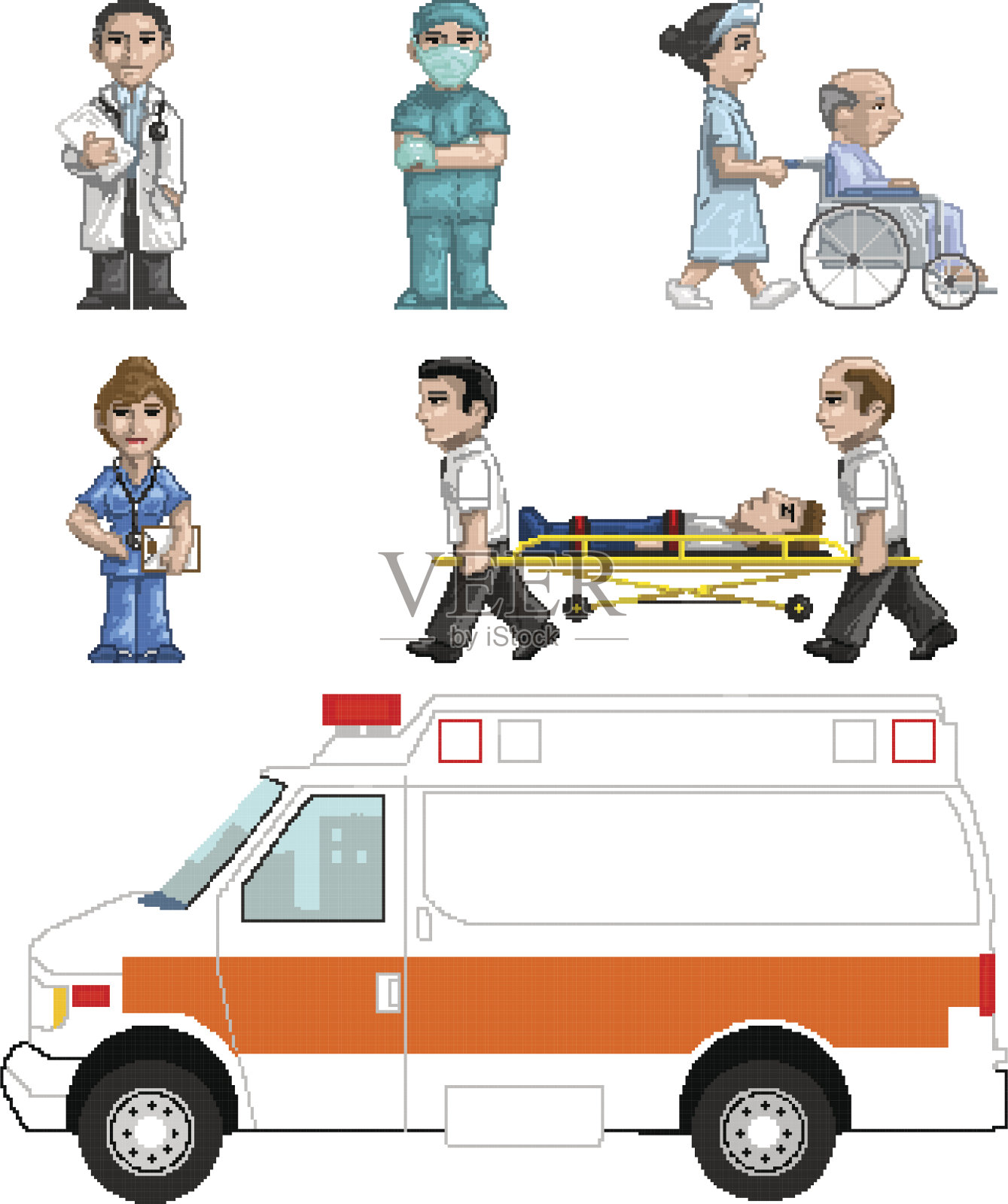 PixelArt:医疗和医生插画图片素材