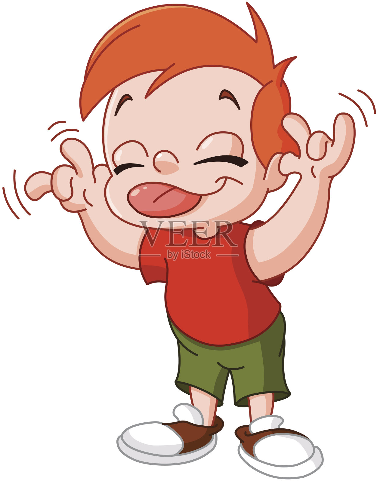 红头发的小男孩用舌头和手做鬼脸设计元素图片