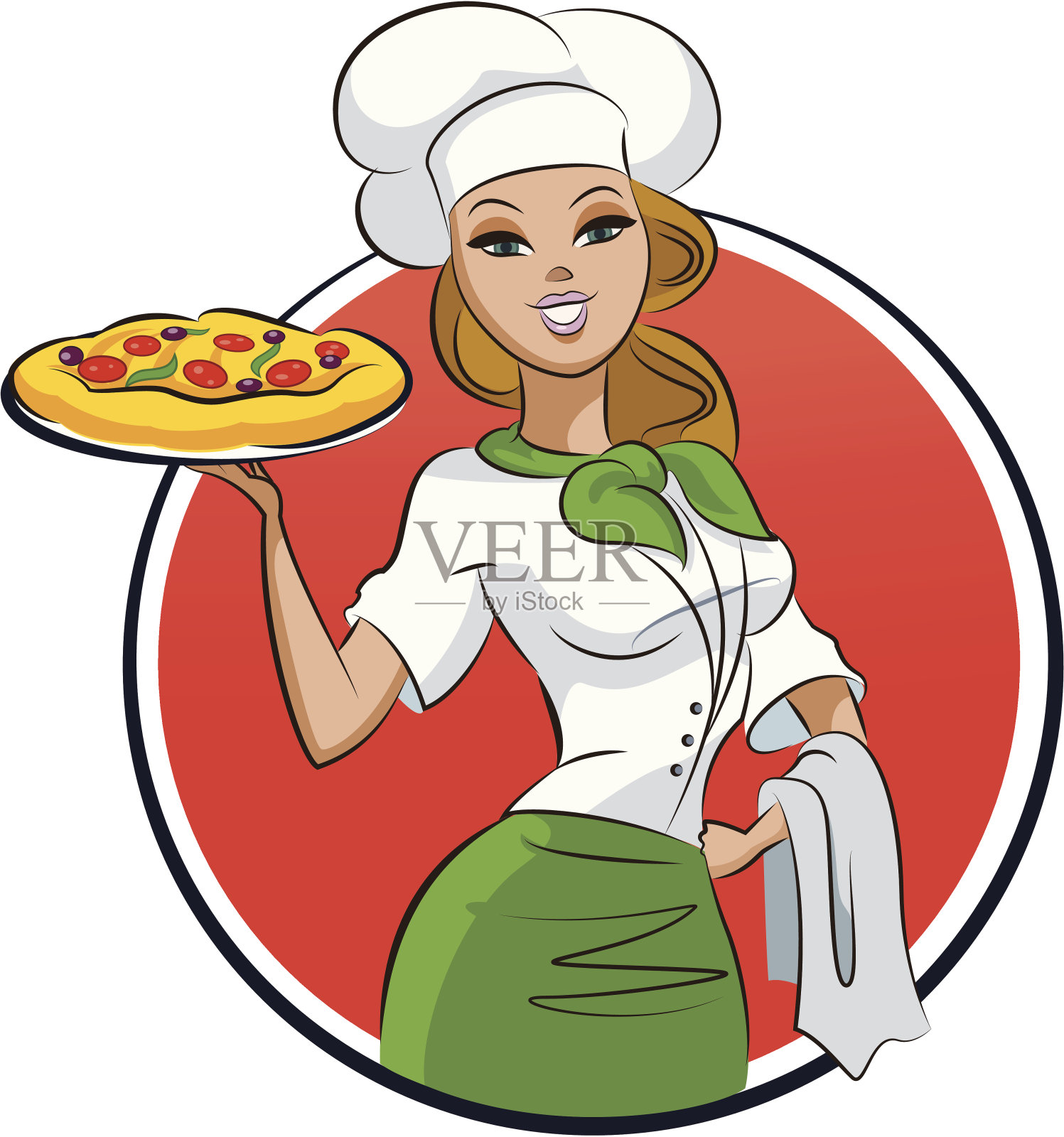 女人比萨厨师插画图片素材