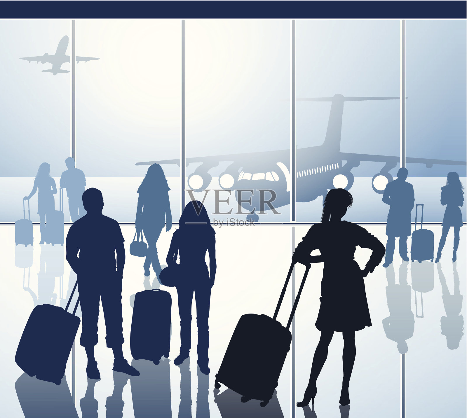 旅客携带行李在机场插画图片素材