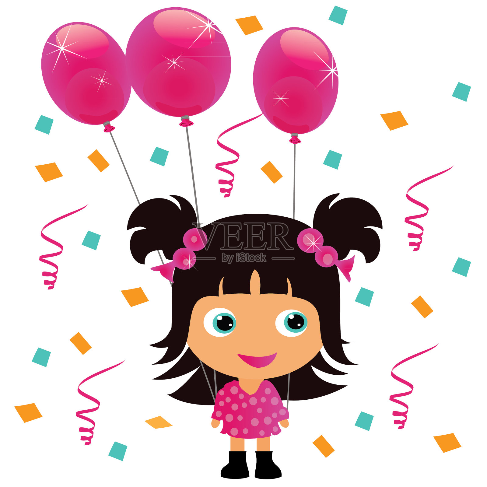 带着粉色气球的小女孩设计元素图片