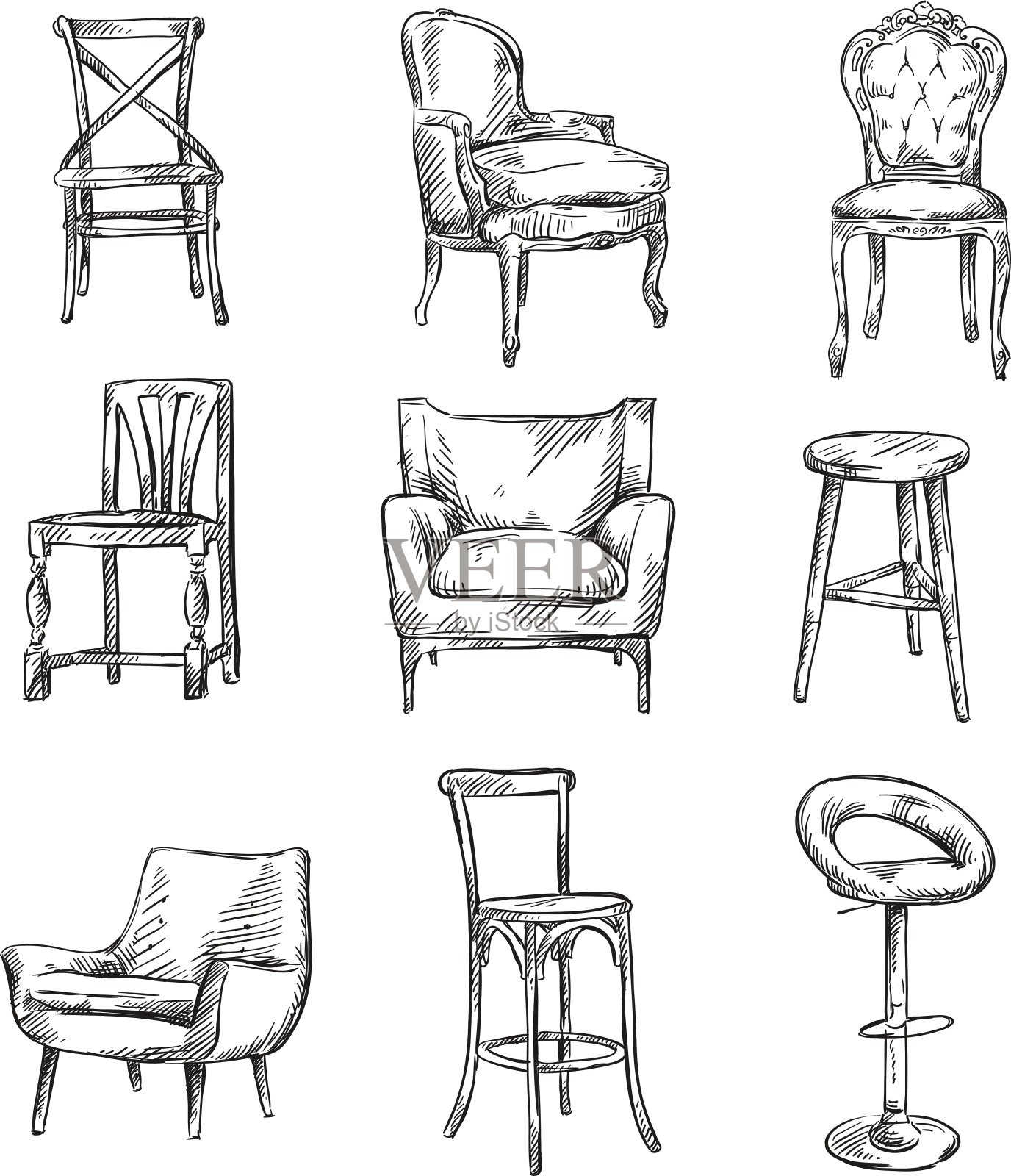 一套手绘椅子插画图片素材